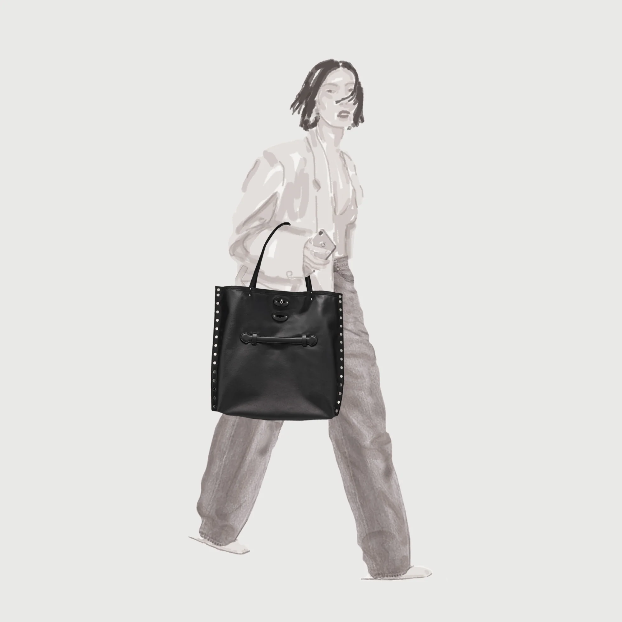 BORSA A' SPASSO® MEDIUM IN PELLE LISCIA BLACK LAVAGNA - Image 7