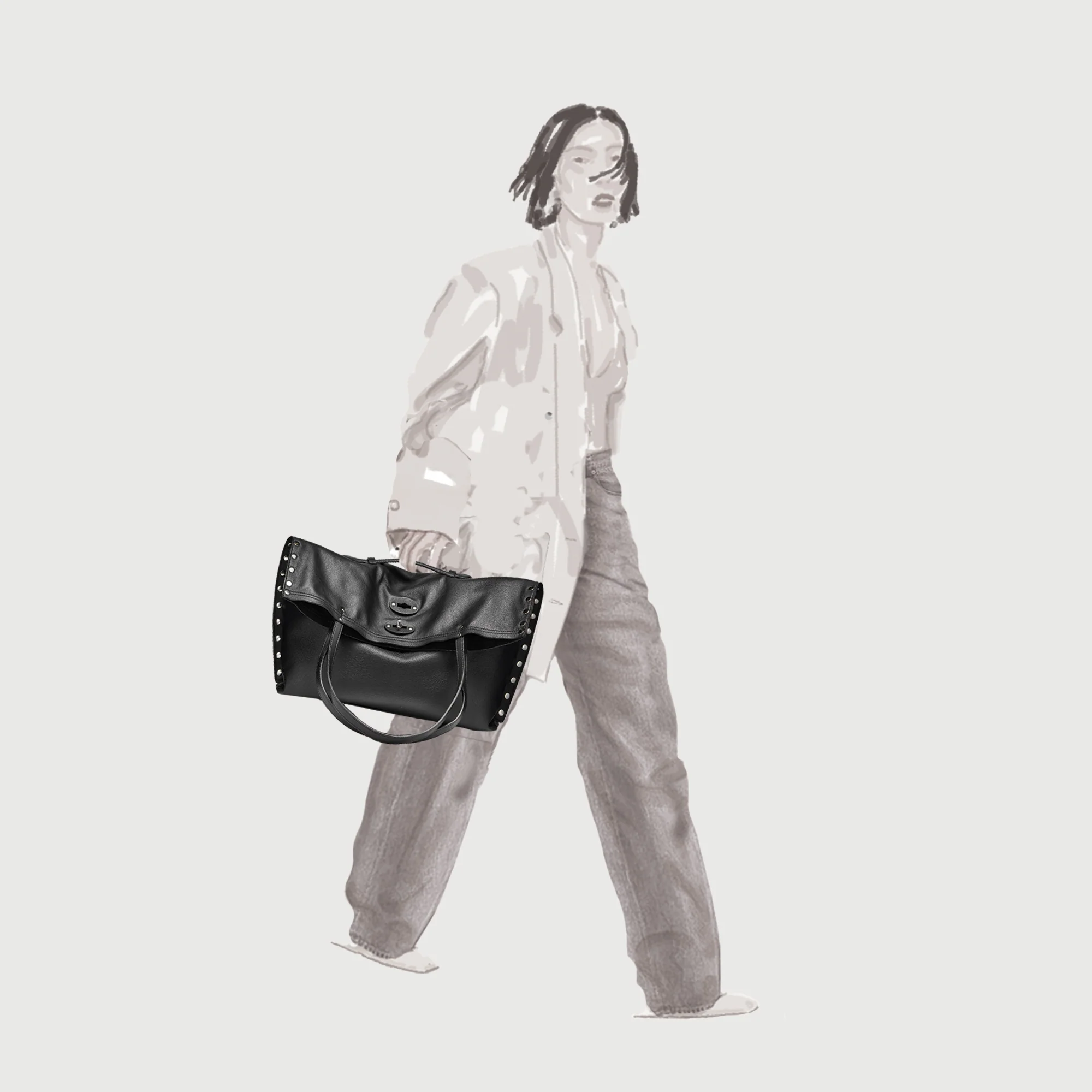BORSA A' SPASSO® MEDIUM IN PELLE LISCIA BLACK LAVAGNA - Image 8