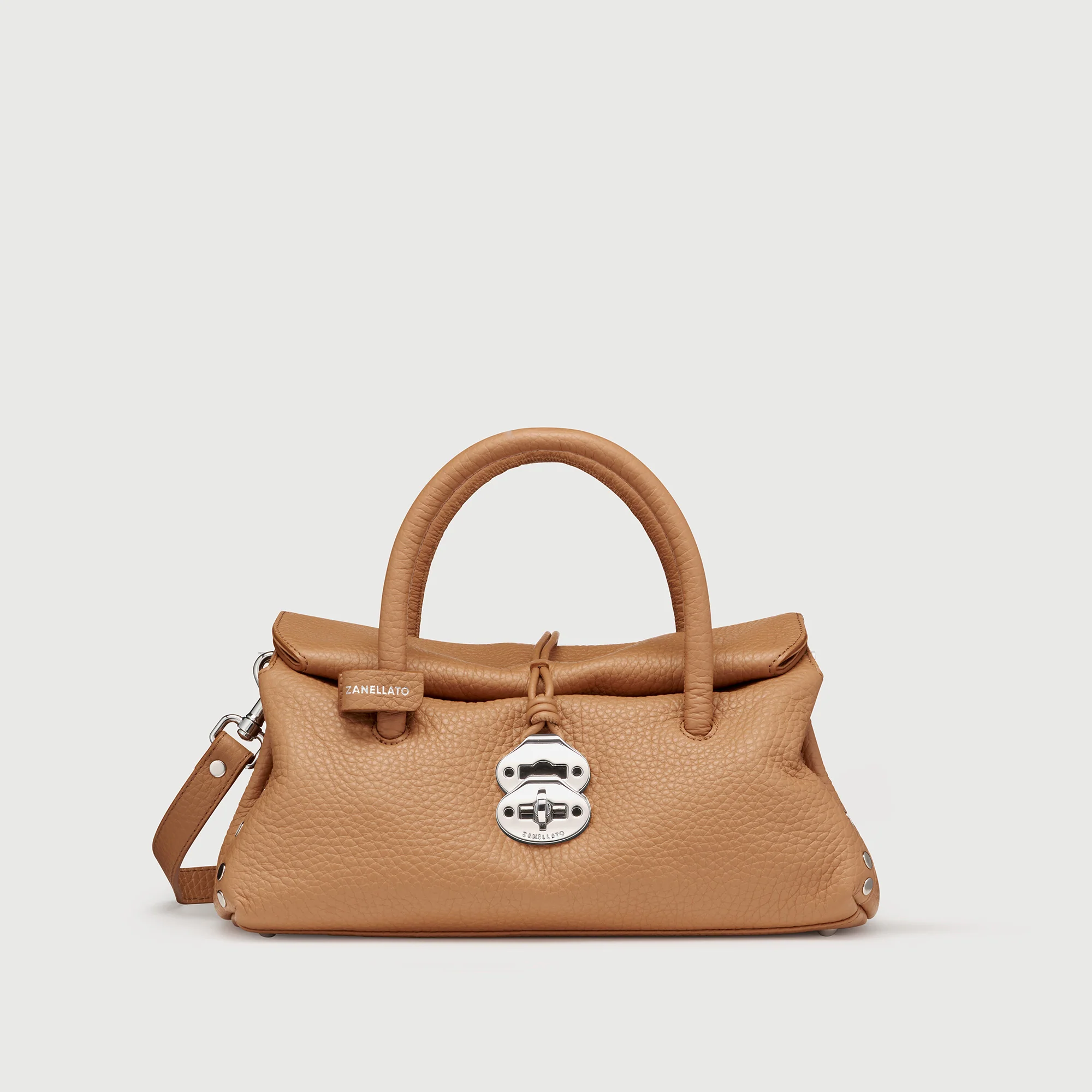 BORSA DOTTA® SMALL IN PELLE MARTELLATA BROWN AMARETTO