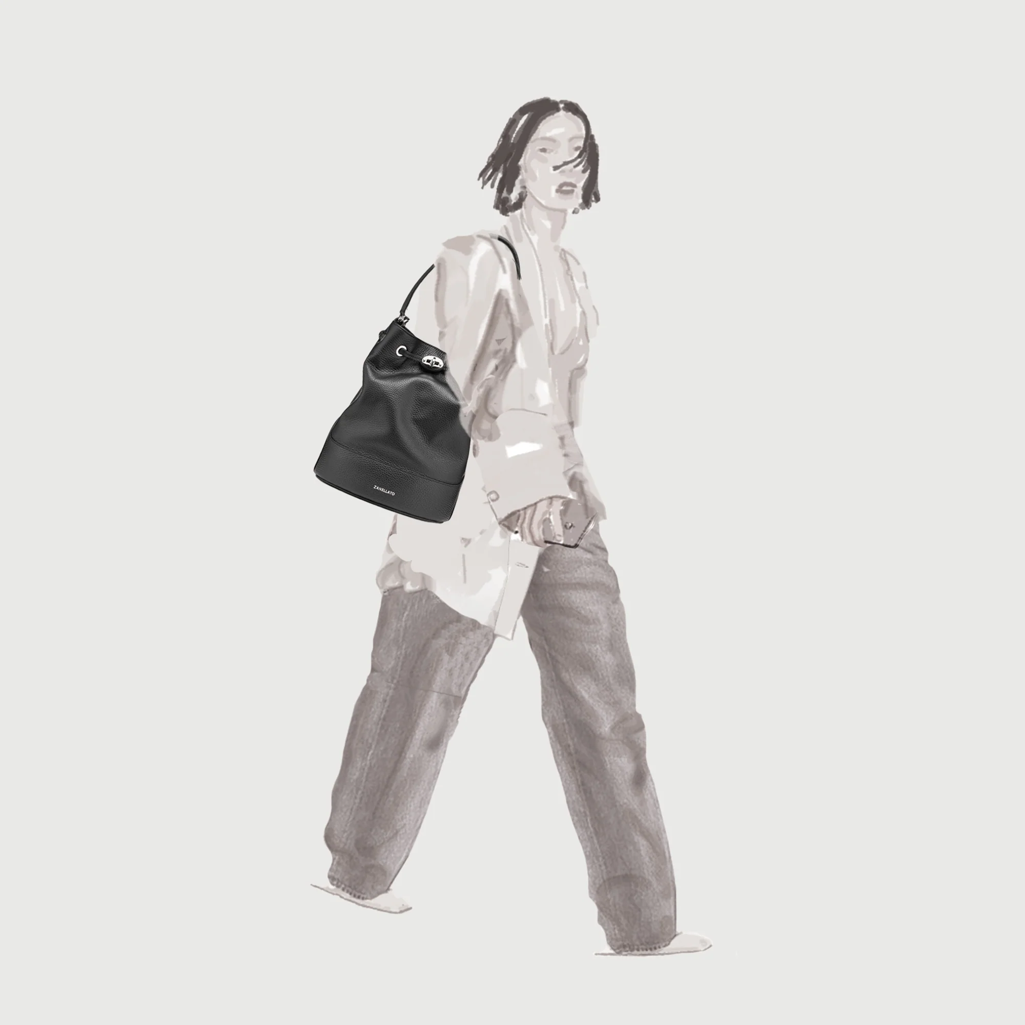 BORSA MONDA'® SMALL IN PELLE MARTELLATA GREY MONTEBIANCO - Image 8