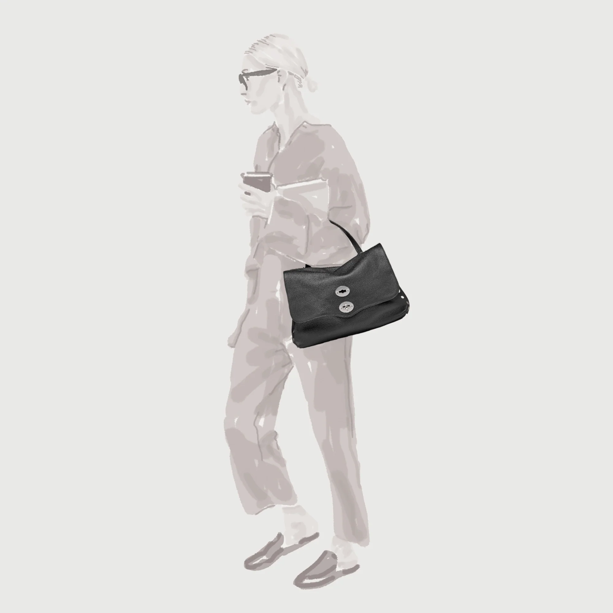 BORSA POSTINA® MEDIUM IN PELLE MARTELLATA BIANCO LATTE - Image 7
