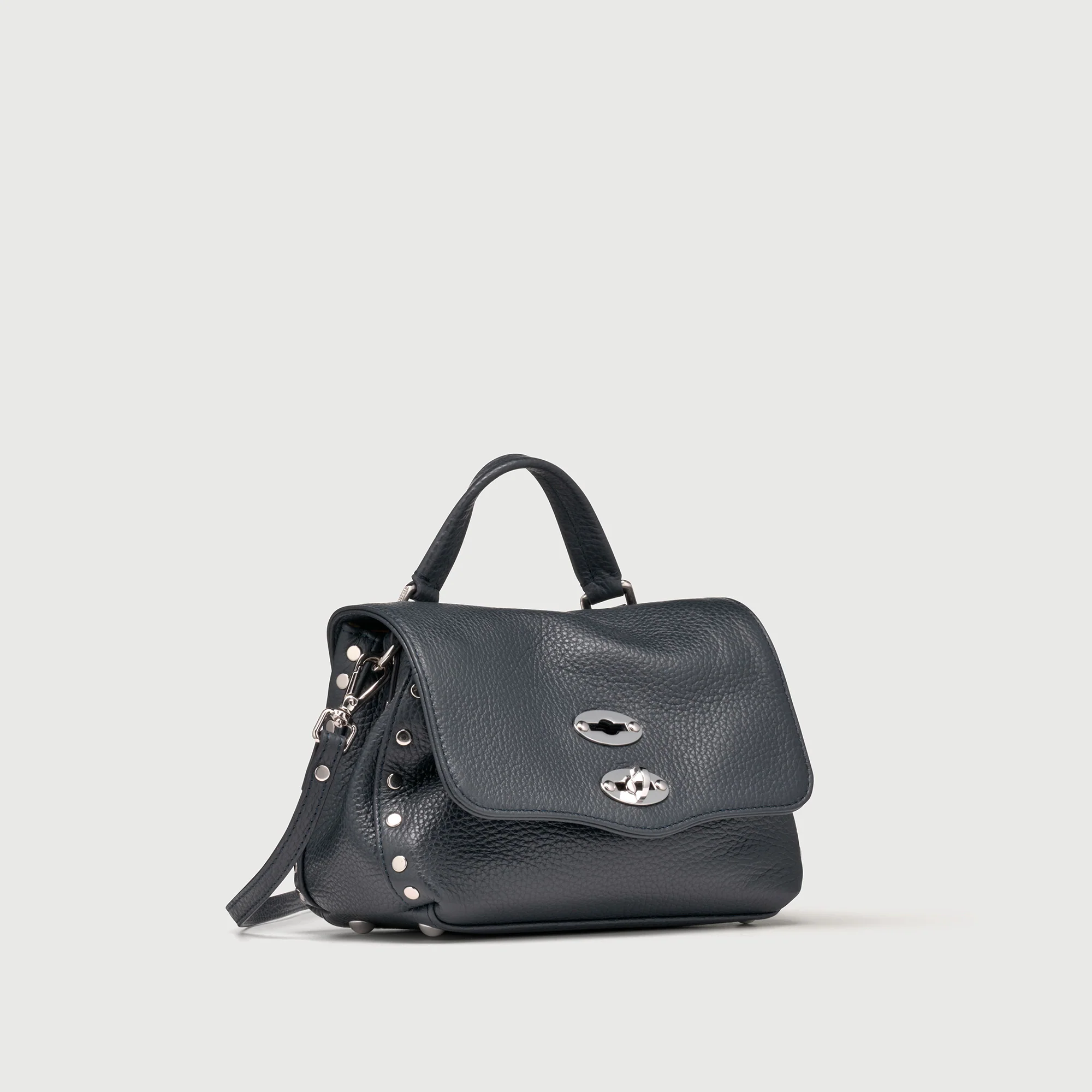BORSA POSTINA® BABY IN PELLE MARTELLATA DARK NAVY - Image 2
