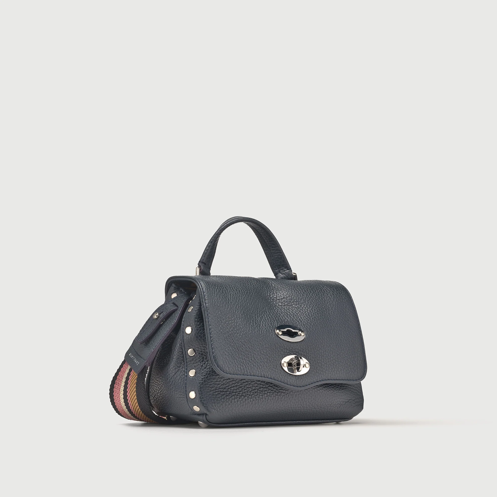 BORSA POSTINA® BABY IN PELLE MARTELLATA DARK NAVY - Image 2
