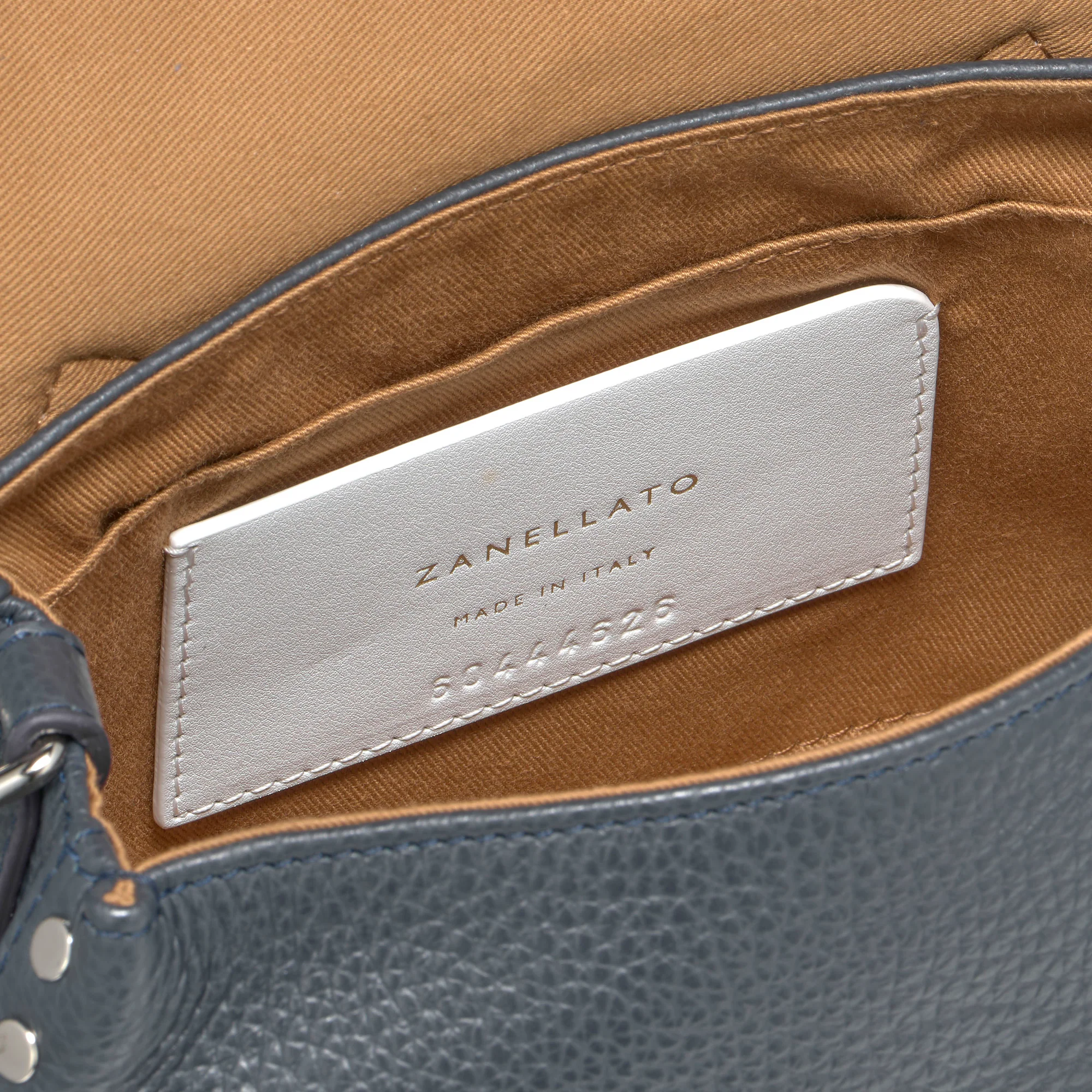 BORSA POSTINA® BABY IN PELLE MARTELLATA DARK NAVY - Image 5