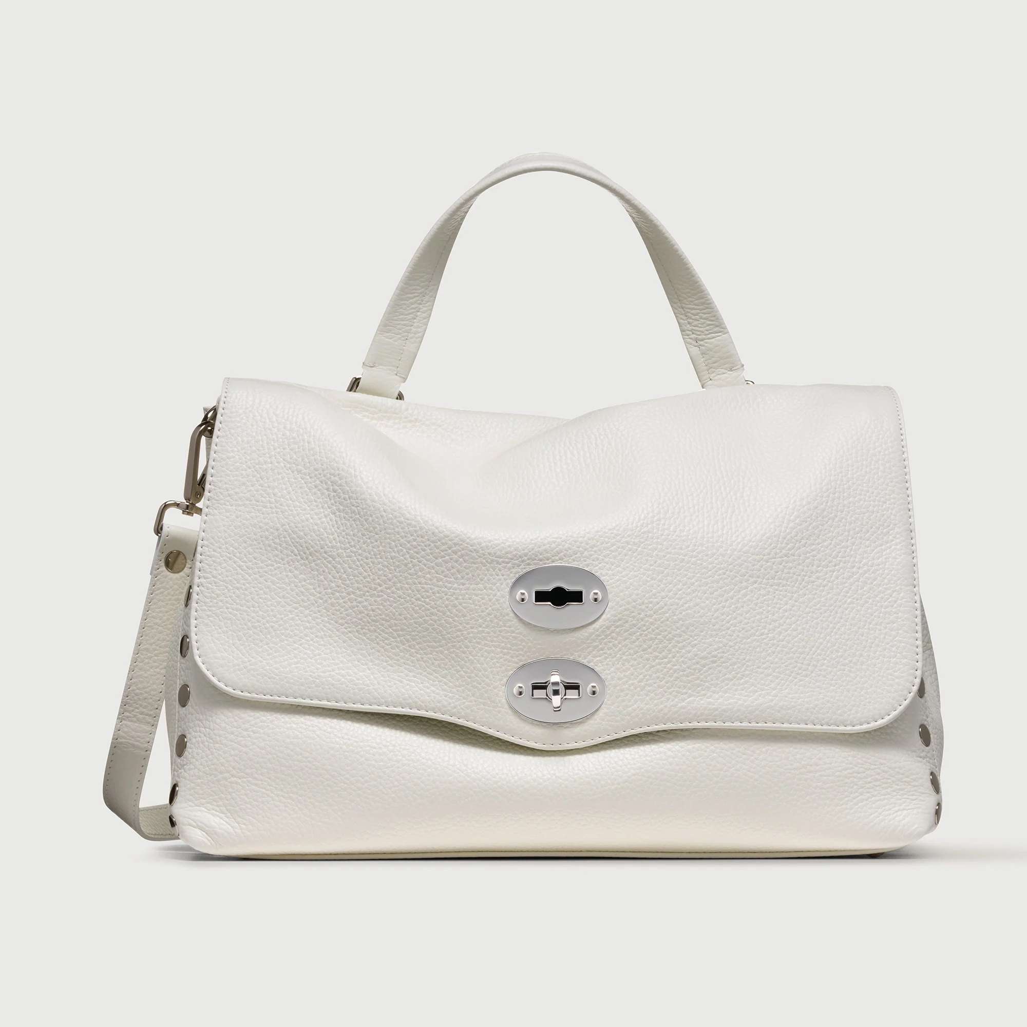 BORSA POSTINA® MEDIUM IN PELLE MARTELLATA BIANCO LATTE