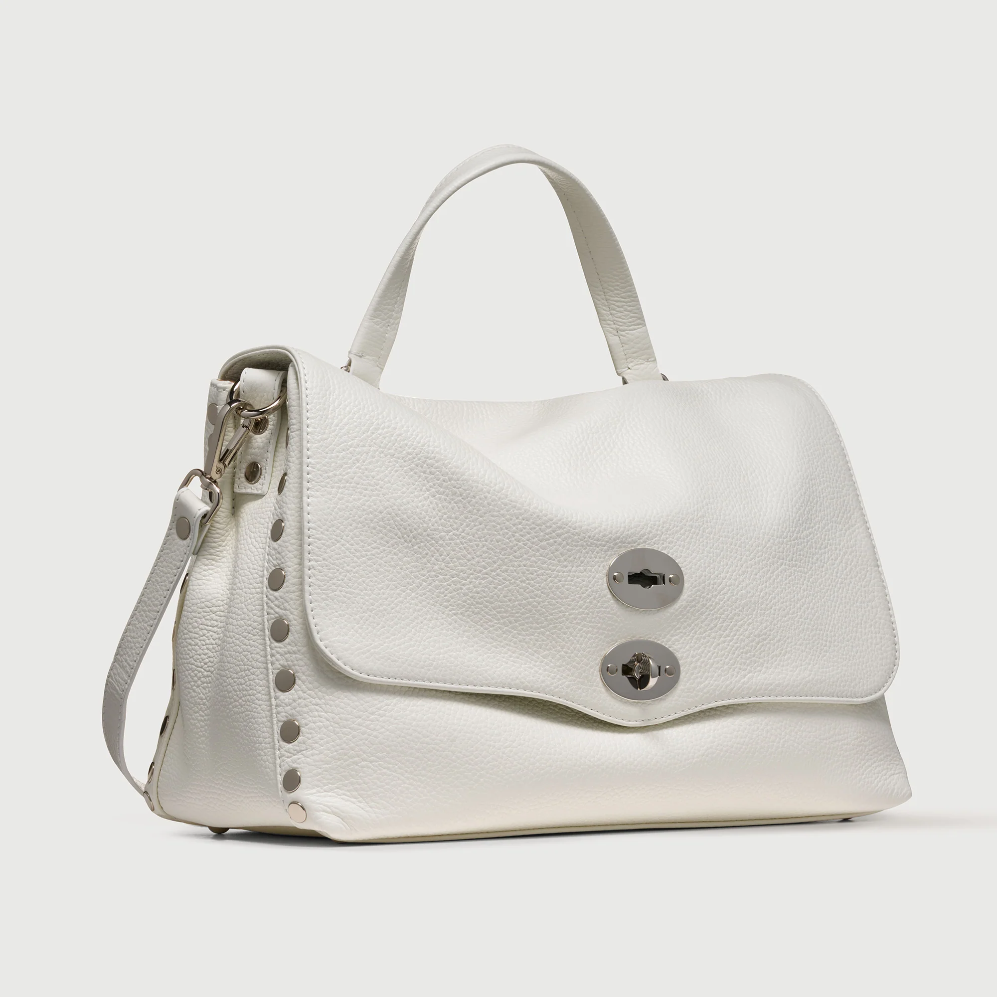 BORSA POSTINA® MEDIUM IN PELLE MARTELLATA BIANCO LATTE - Image 2
