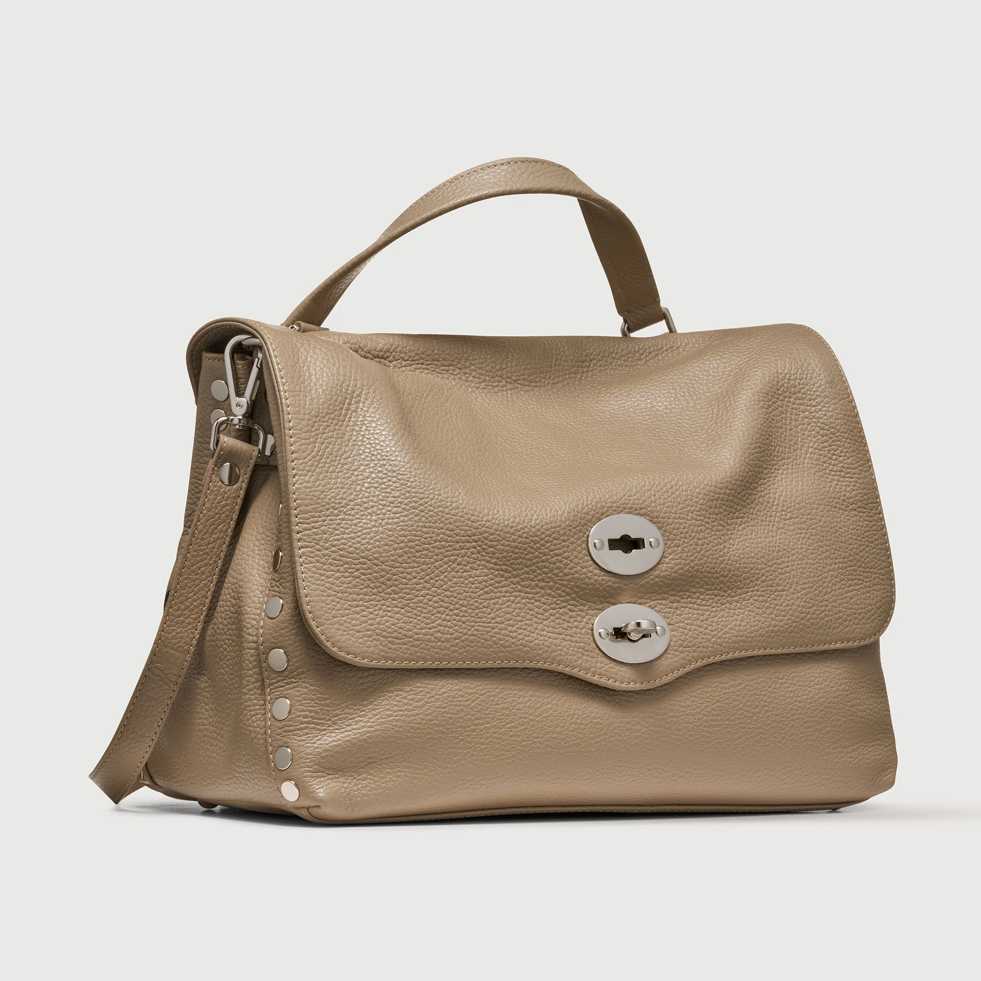 BORSA POSTINA® MEDIUM IN PELLE MARTELLATA GREY CRETA - Image 2