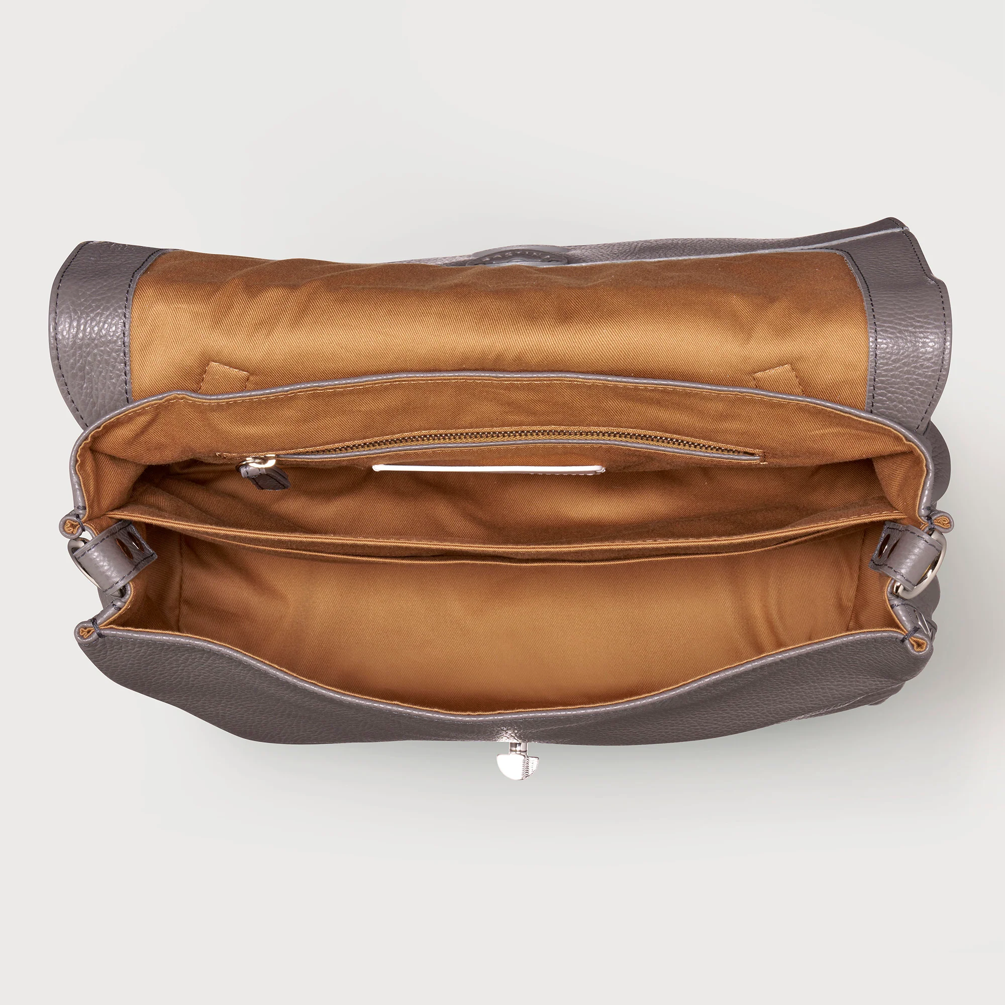 BORSA POSTINA® MEDIUM IN PELLE MARTELLATA GREY MONTEBIANCO - Image 4