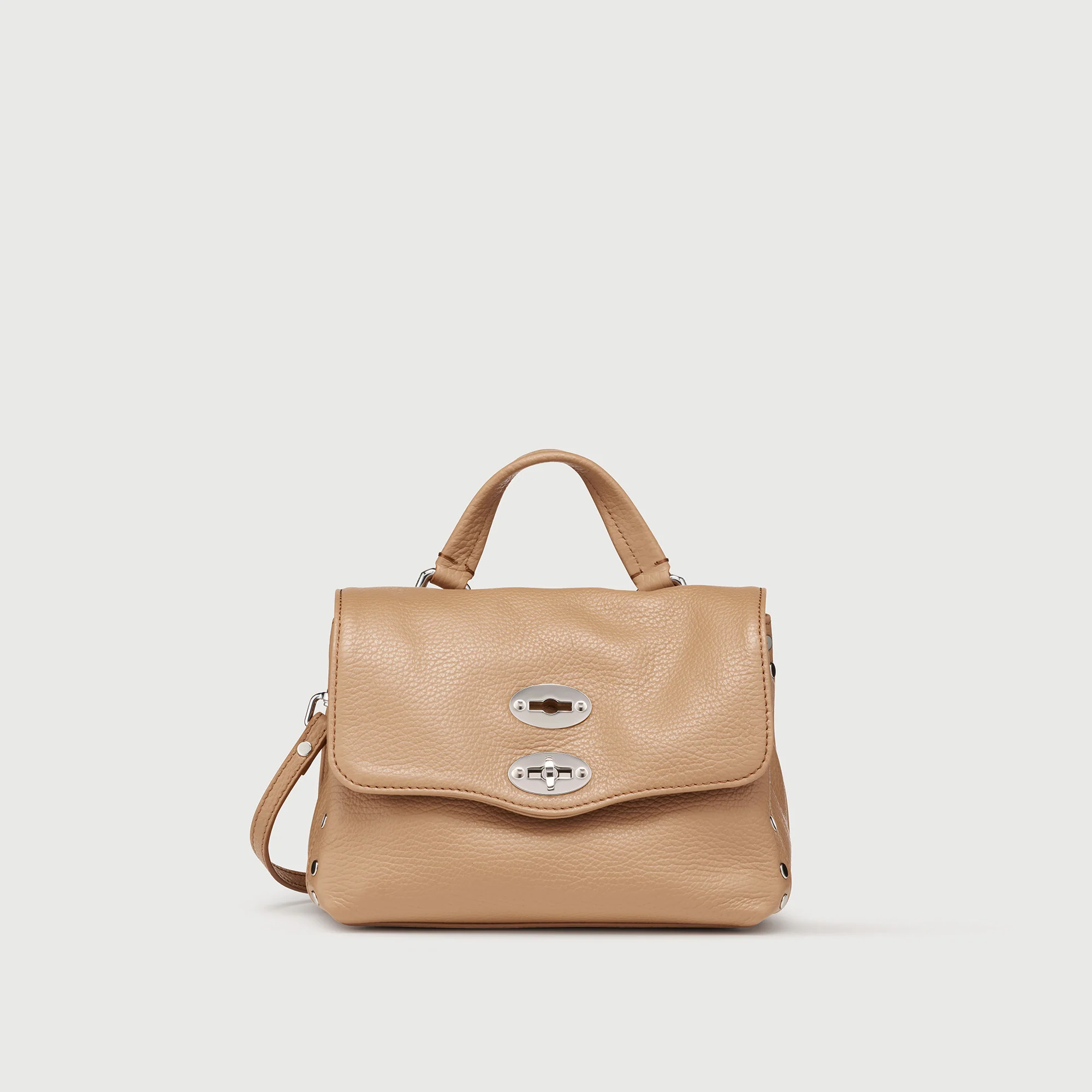 BORSA POSTINA® BABY IN PELLE MARTELLATA BROWN CANTUCCI