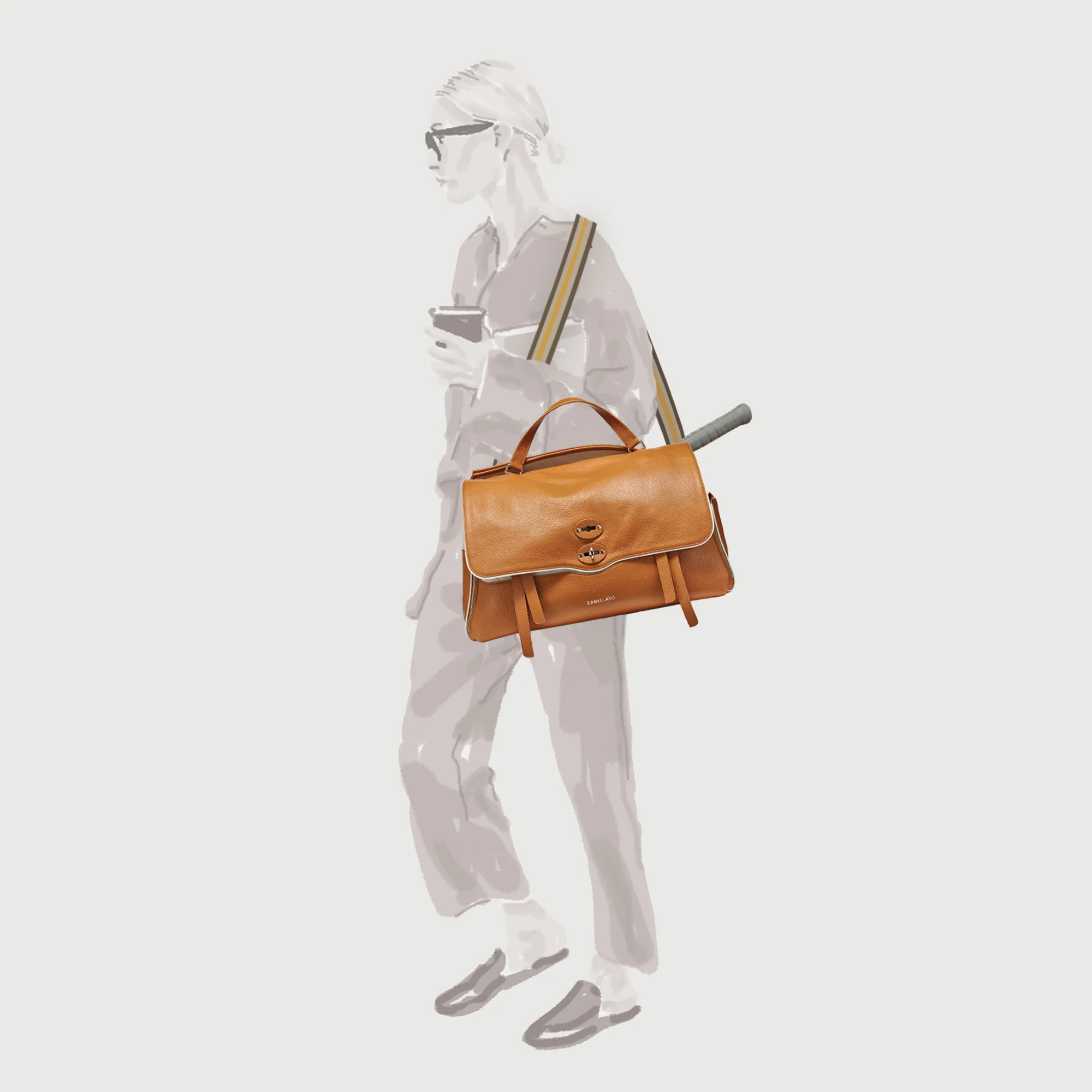 BORSA RACQUET CLUB EXTRA LARGE IN PELLE MARTELLATA BROWN BALCONIERA - Image 10