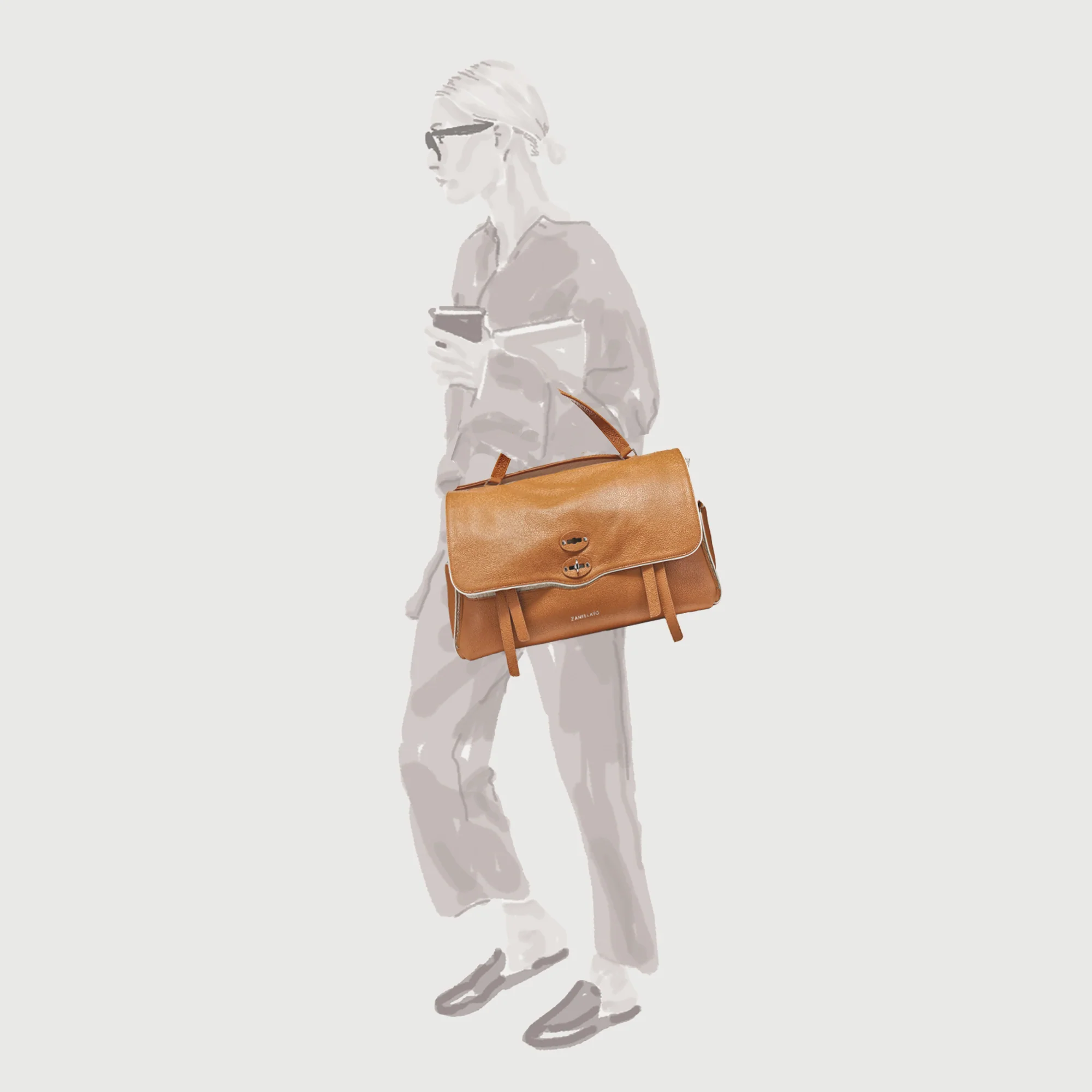 BORSA RACQUET CLUB EXTRA LARGE IN PELLE MARTELLATA BROWN BALCONIERA - Image 11