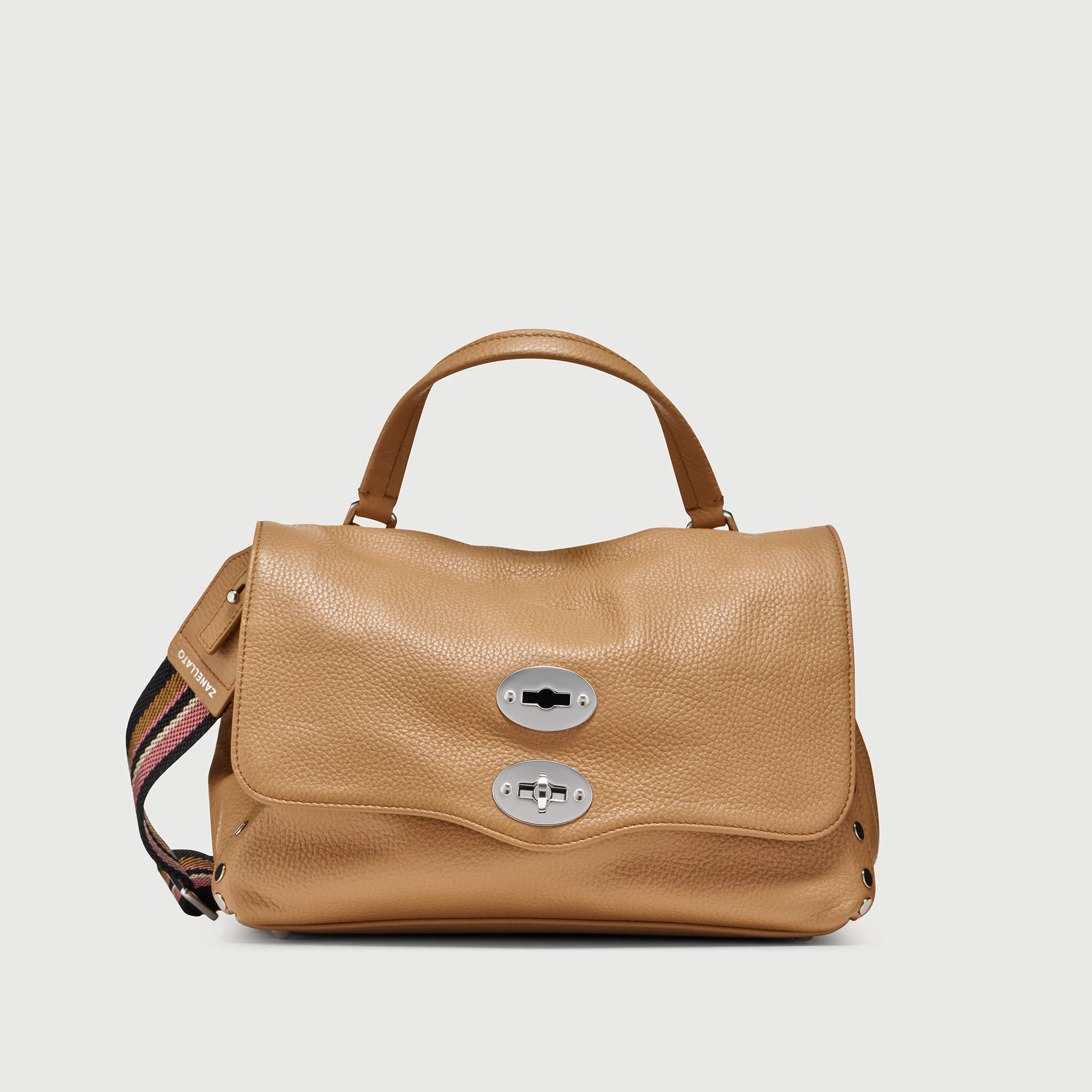 BORSA POSTINA® SMALL IN PELLE MARTELLATA BROWN CANTUCCI
