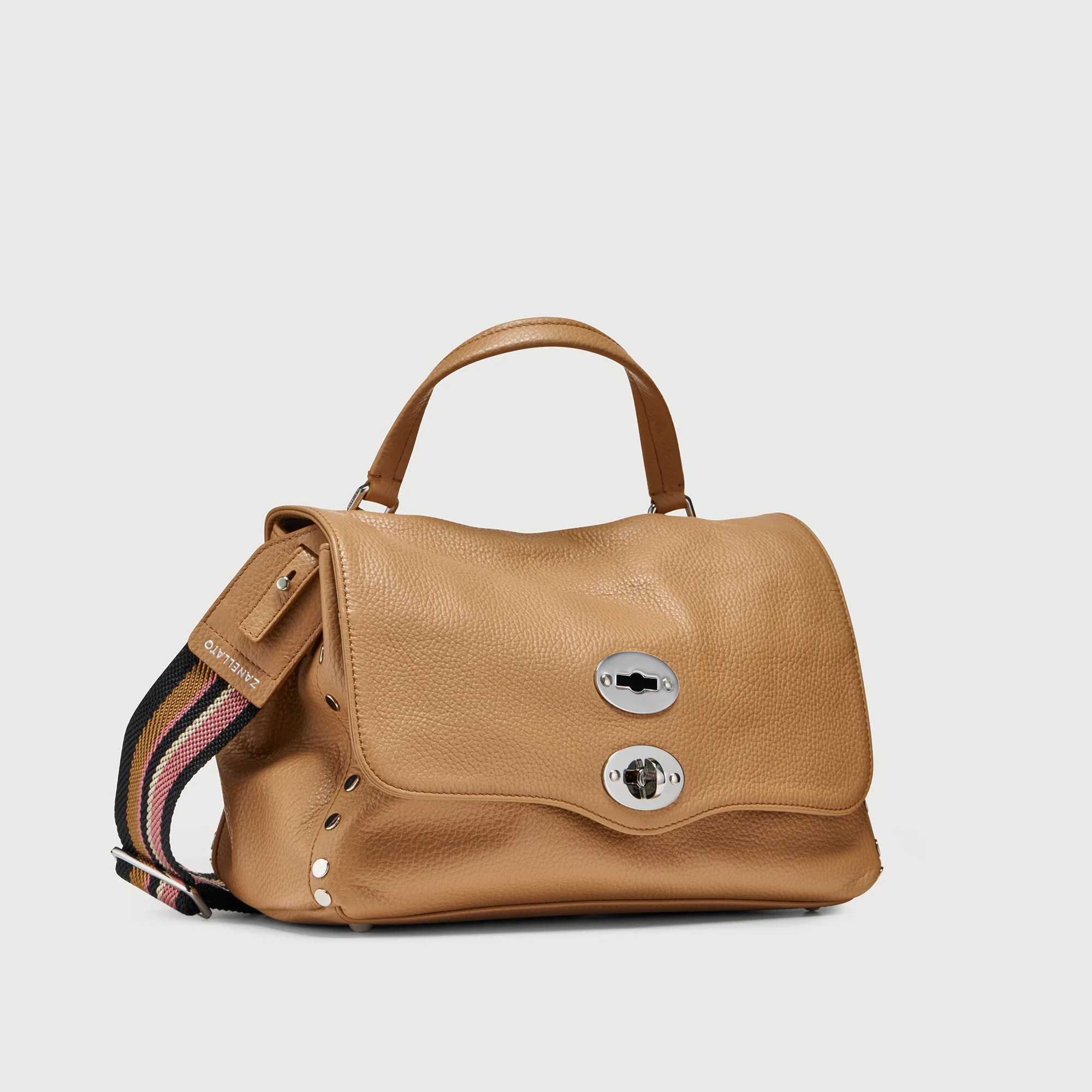 BORSA POSTINA® SMALL IN PELLE MARTELLATA BROWN CANTUCCI - Image 2