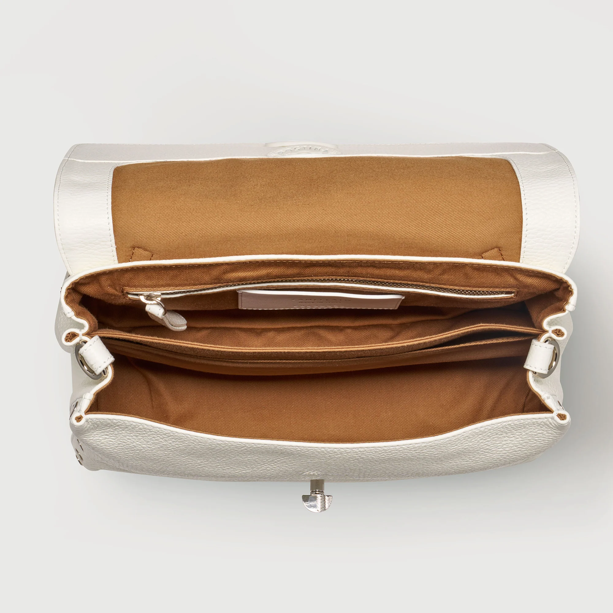 BORSA POSTINA® SMALL IN PELLE MARTELLATA BIANCO LATTE - Image 4