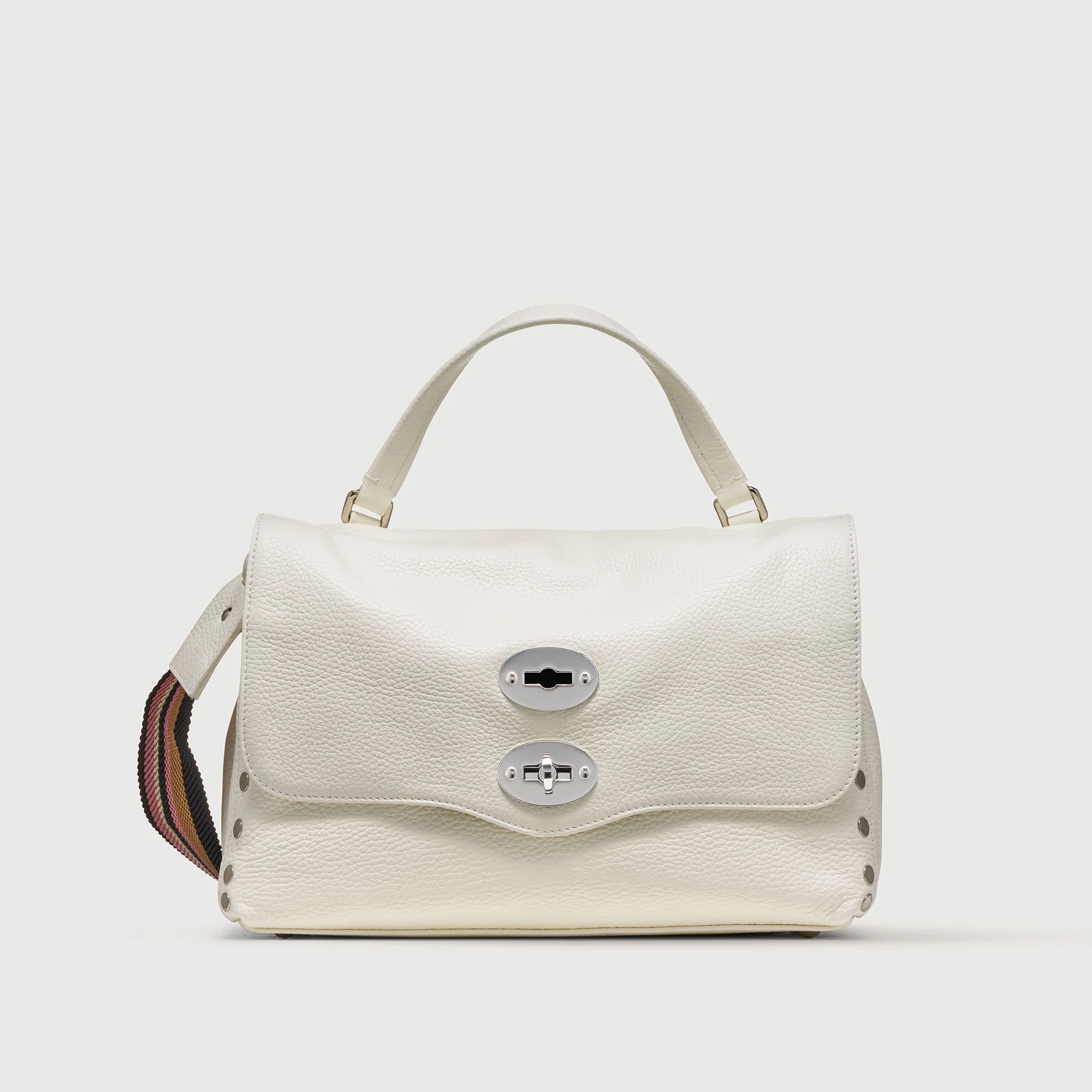 BORSA POSTINA® SMALL IN PELLE MARTELLATA BIANCO LATTE