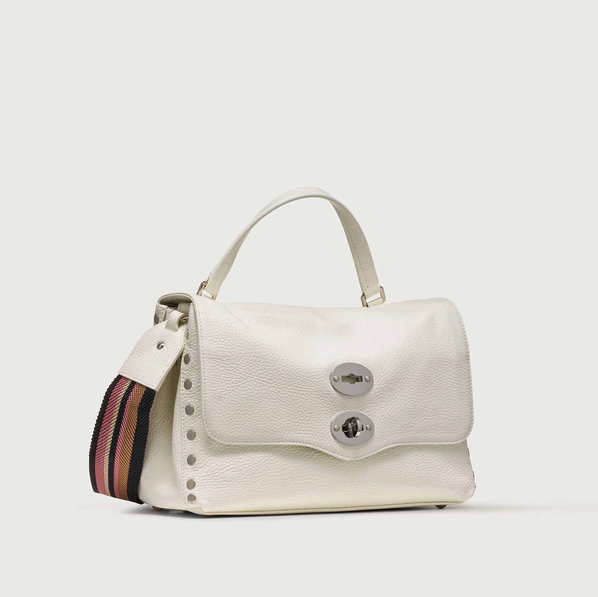 BORSA POSTINA® SMALL IN PELLE MARTELLATA BIANCO LATTE - Image 2