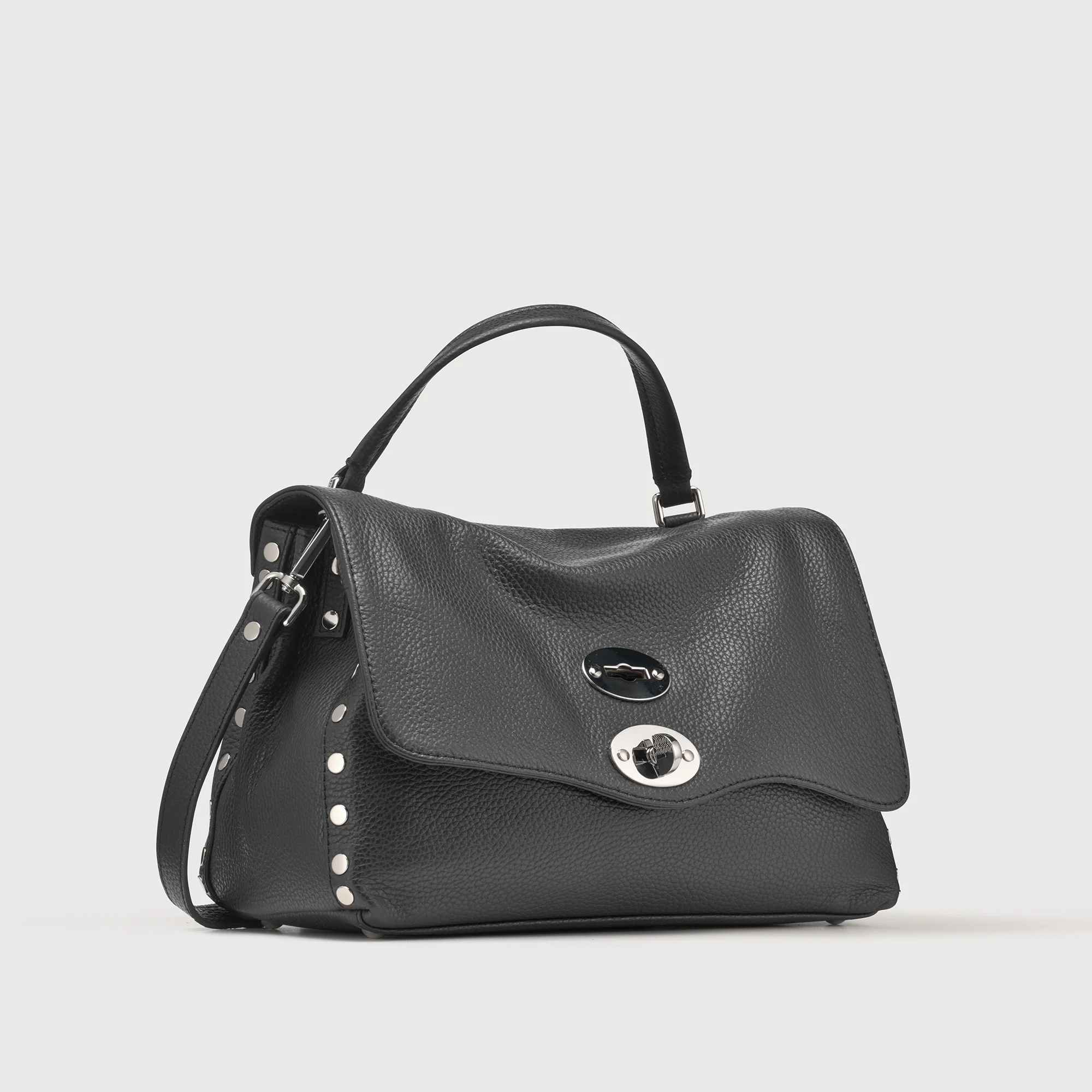 BORSA POSTINA® SMALL IN PELLE MARTELLATA BLACK NERO - Image 2