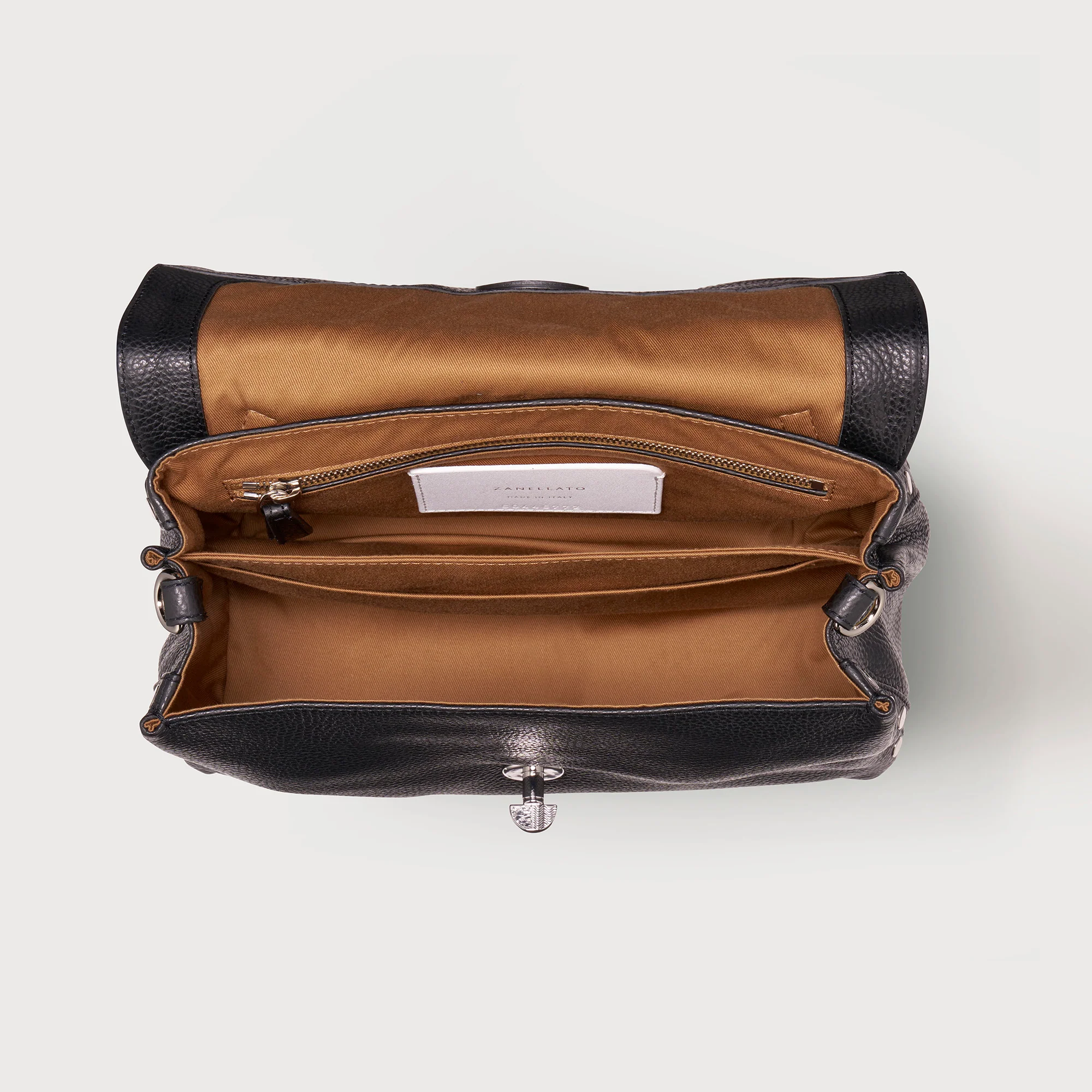 BORSA POSTINA® SMALL IN PELLE MARTELLATA BLACK NERO - Image 4