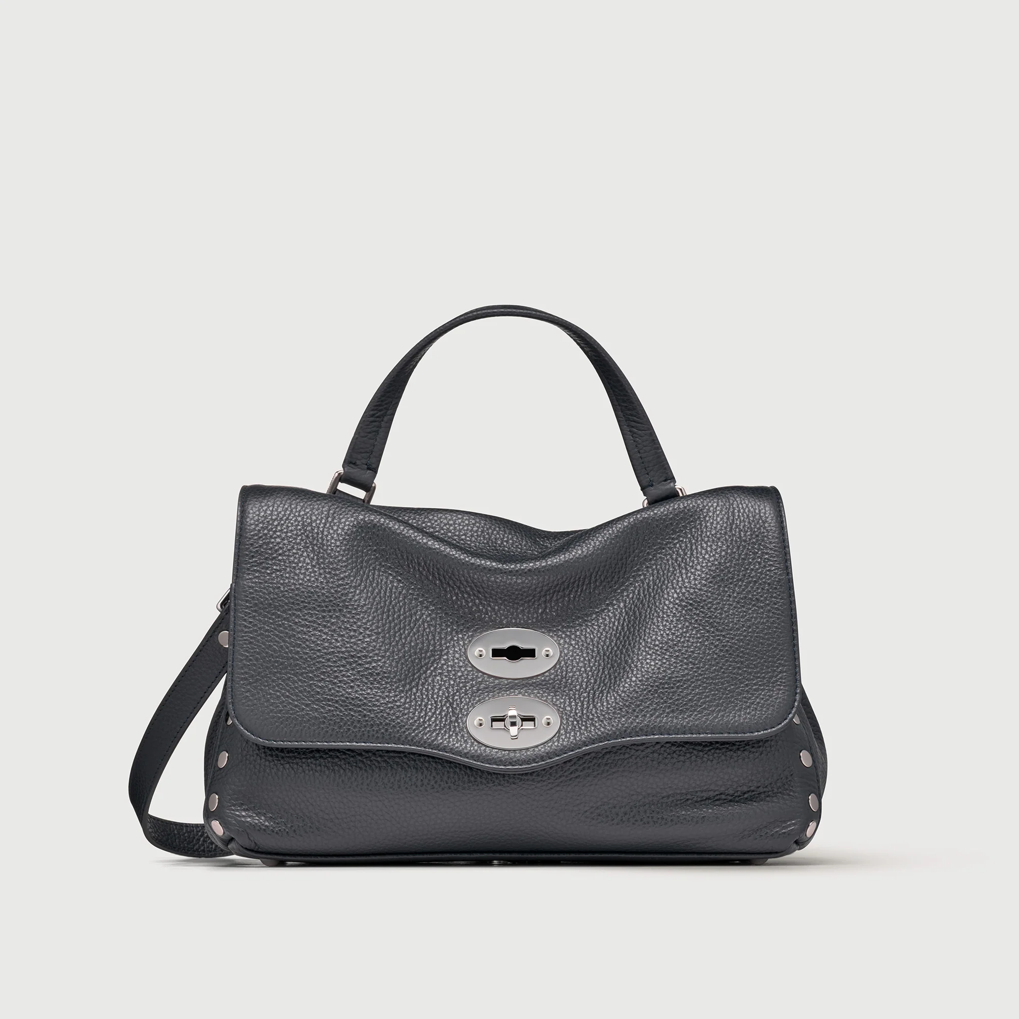 BORSA POSTINA® SMALL IN PELLE MARTELLATA DARK NAVY