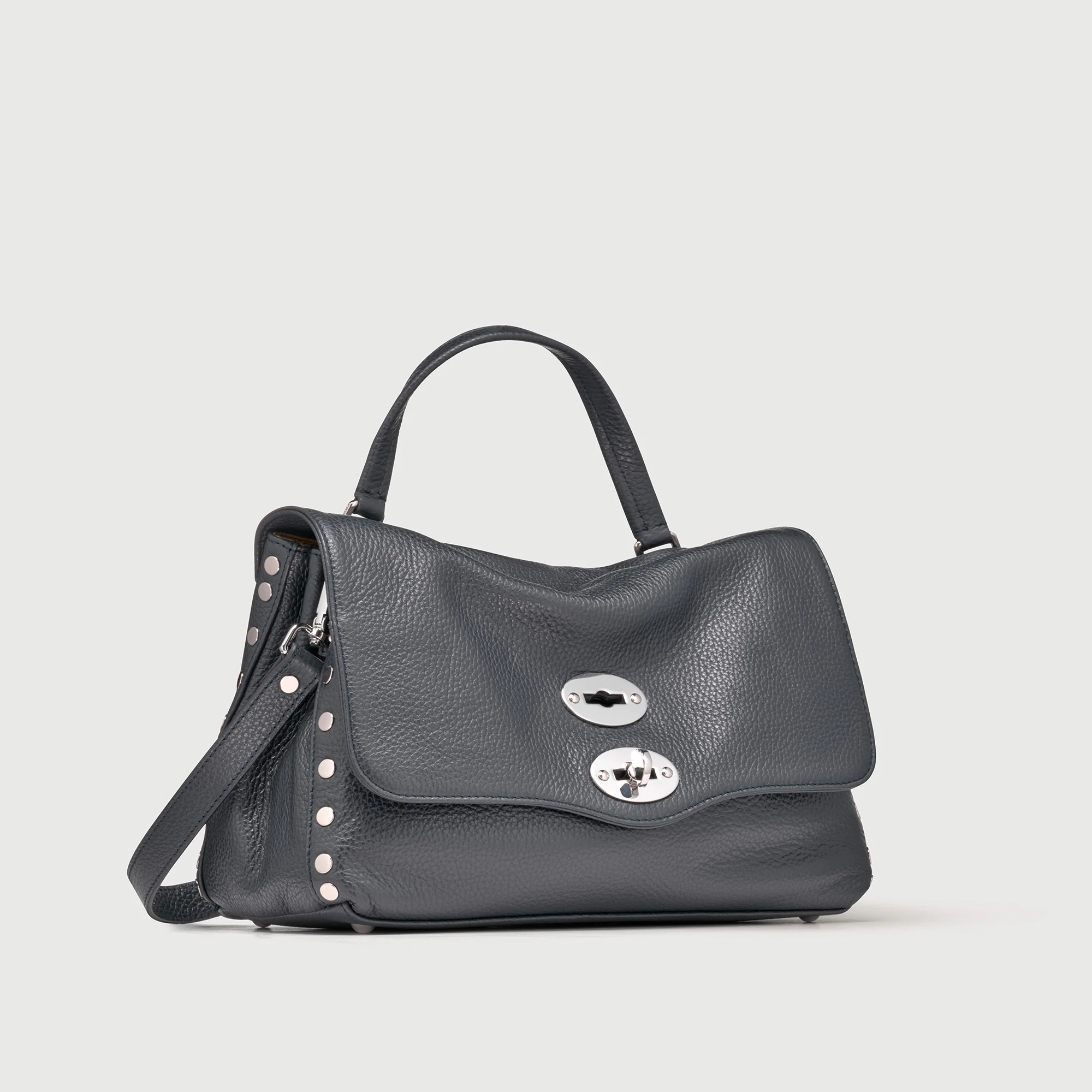 BORSA POSTINA® SMALL IN PELLE MARTELLATA DARK NAVY - Image 2