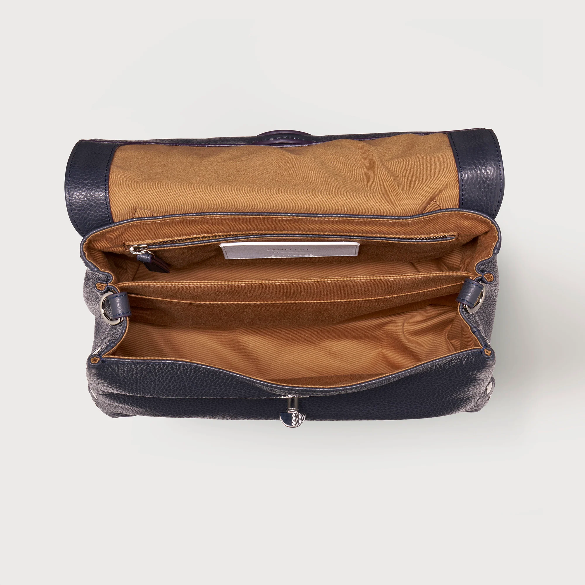 BORSA POSTINA® SMALL IN PELLE MARTELLATA DARK NAVY - Image 4