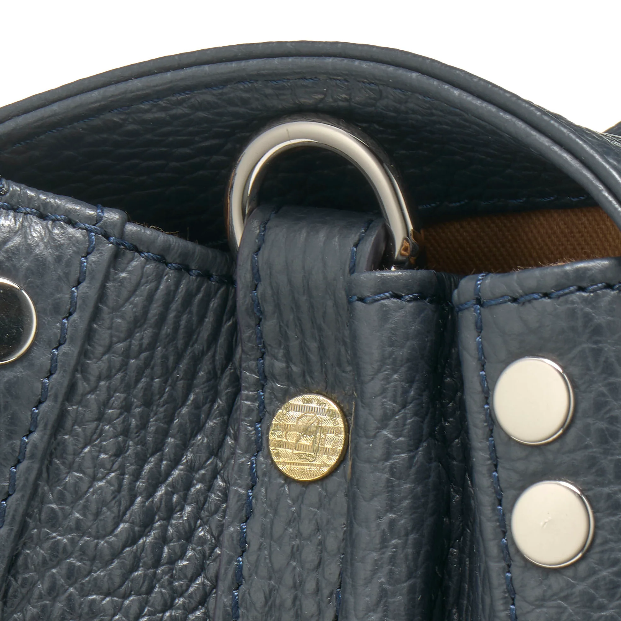 BORSA POSTINA® SMALL IN PELLE MARTELLATA DARK NAVY - Image 6