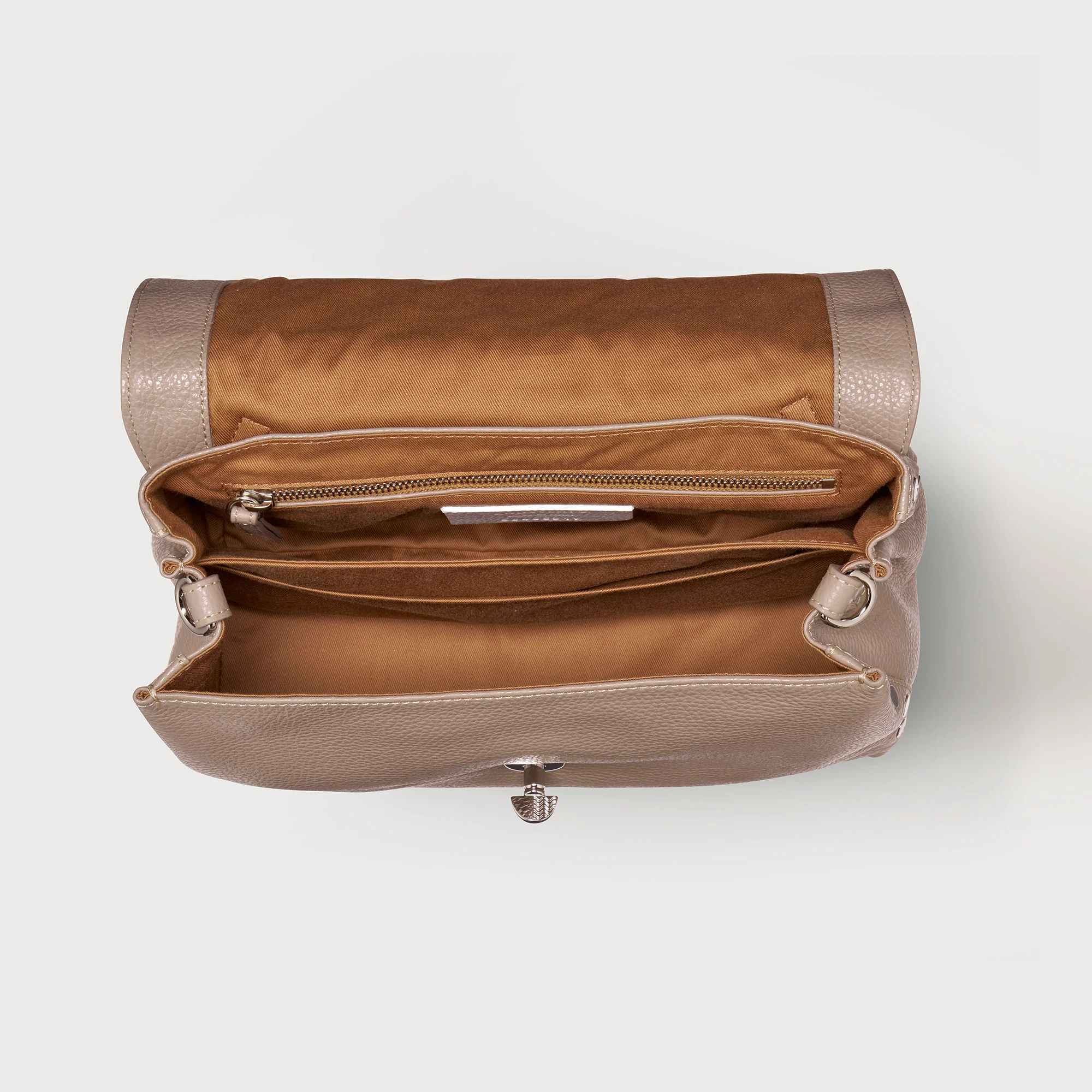 BORSA POSTINA® SMALL IN PELLE MARTELLATA GREY CRETA - Image 4