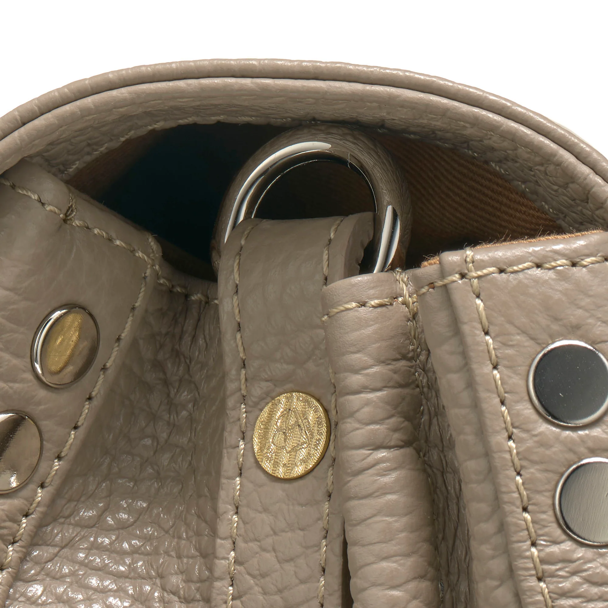 BORSA POSTINA® SMALL IN PELLE MARTELLATA CRETA - Image 4